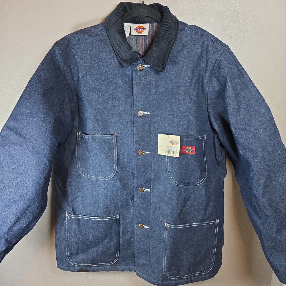 Dickies Vtg Denim Corduroy Collar Blanket Lined Chore Work Coat Jacket Men's L